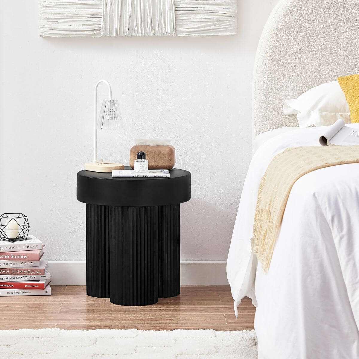 black ribbed bedside table