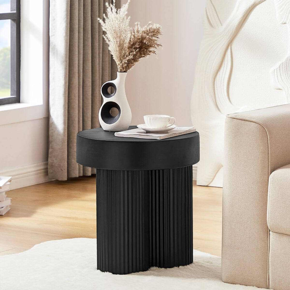 black ribbed bedside table