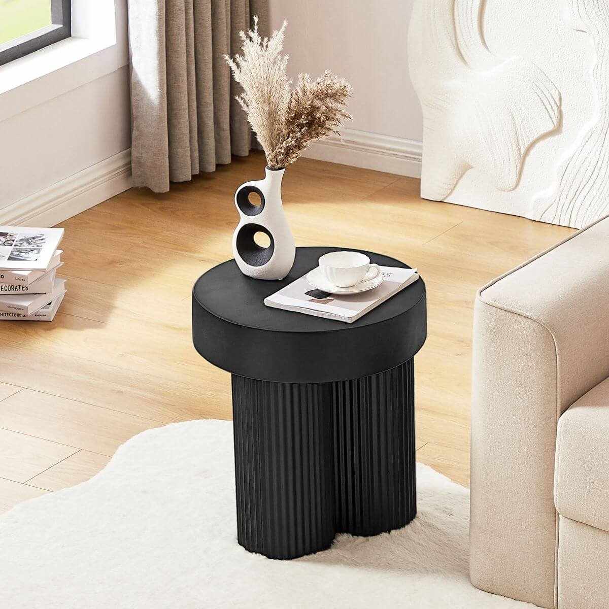 black ribbed bedside table