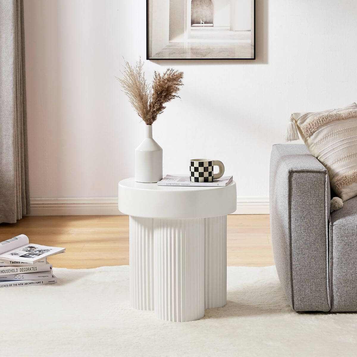 Maya White Ribbed Side Table