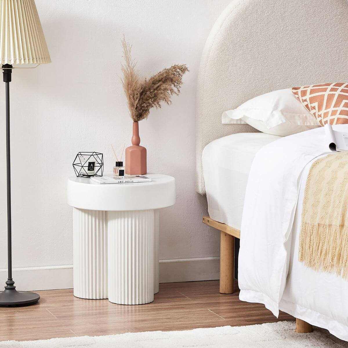 Maya White Ribbed Side Table
