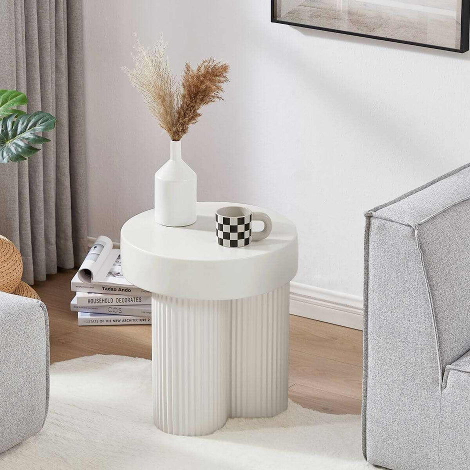 white ribbed side table