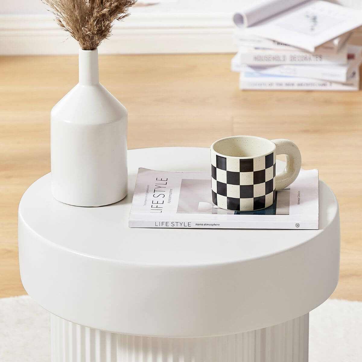 Maya White Ribbed Side Table