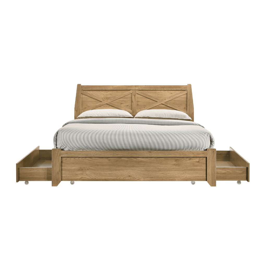 Natural Wooden queen Bed Frame-Upinteriors