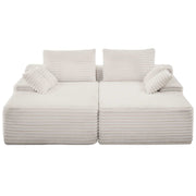 210 cm Oversized Double Chaise Lounge, Corduroy Fabric Sectional Sofa, Cozy Deep Seat Loveseat Sofa with Soft Cushions and Throw Pillows for Living Room Bedroom, No Assembly Required, Beige