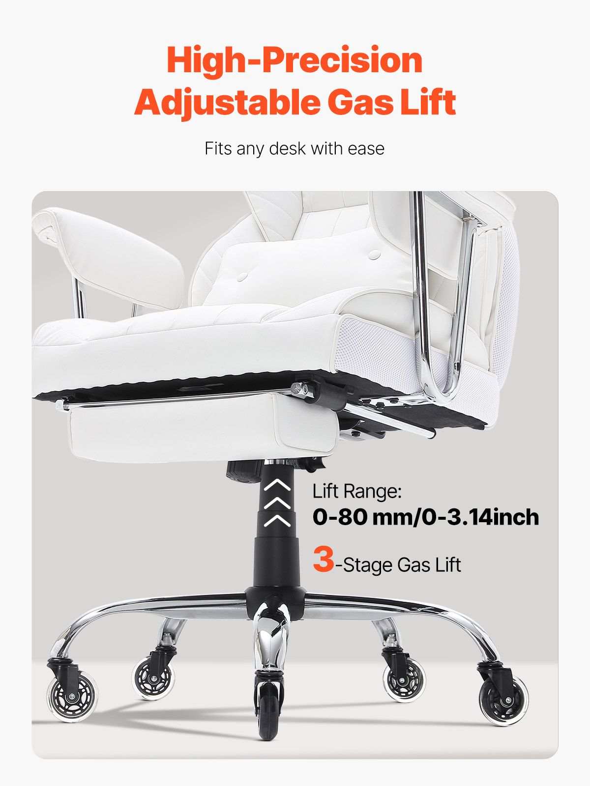 Reclining Office Chair with Footrest, Heavy Duty PU Leather Wide Office Chair, Big and Tall Executive Office Chairs with Lumbar Support, Strong Metal Base Quiet Wheels, White