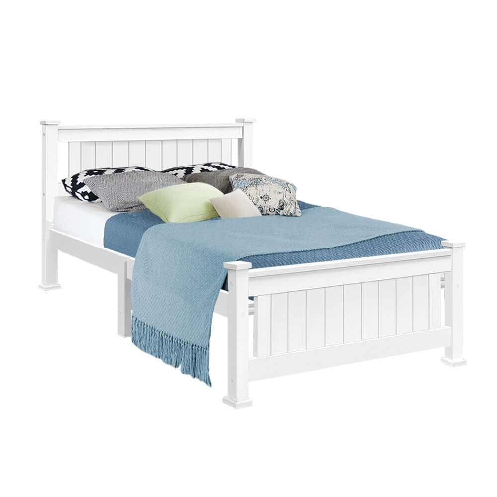 Artiss King Single Size Wooden Bed Base - White RIO