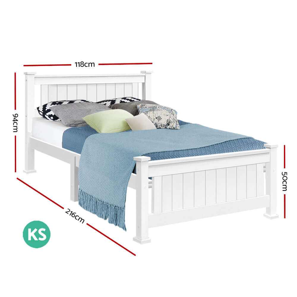 Artiss King Single Size Wooden Bed Base - White RIO