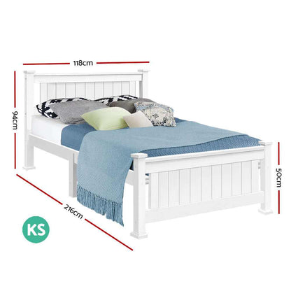 Artiss King Single Size Wooden Bed Base - White RIO