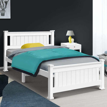 Artiss King Single Size Wooden Bed Base - White RIO