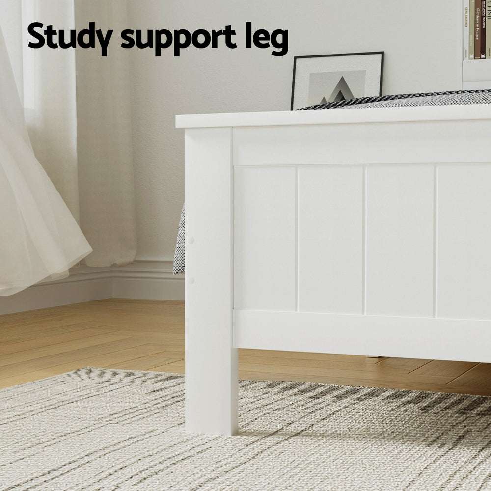 Artiss Bed Frame Double Size Wooden with 3 Shelves Bed Head White