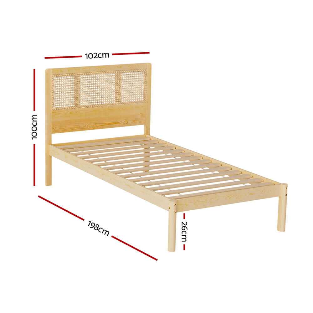 RITA Rattan Wooden Bed Frame Single Size - Oak