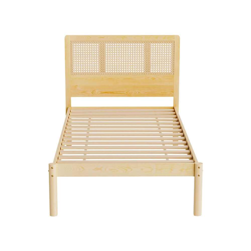 RITA Rattan Wooden Bed Frame Single Size - Oak