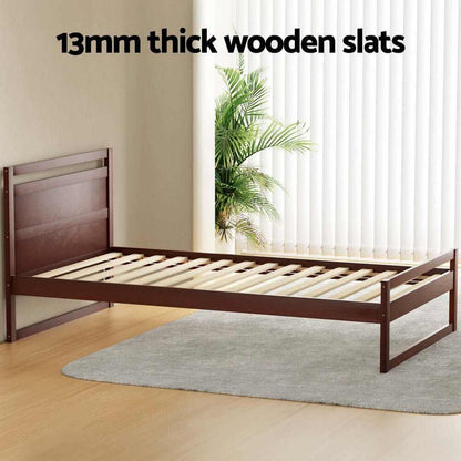 Artiss Wooden King Single Bed Frame - Walnut