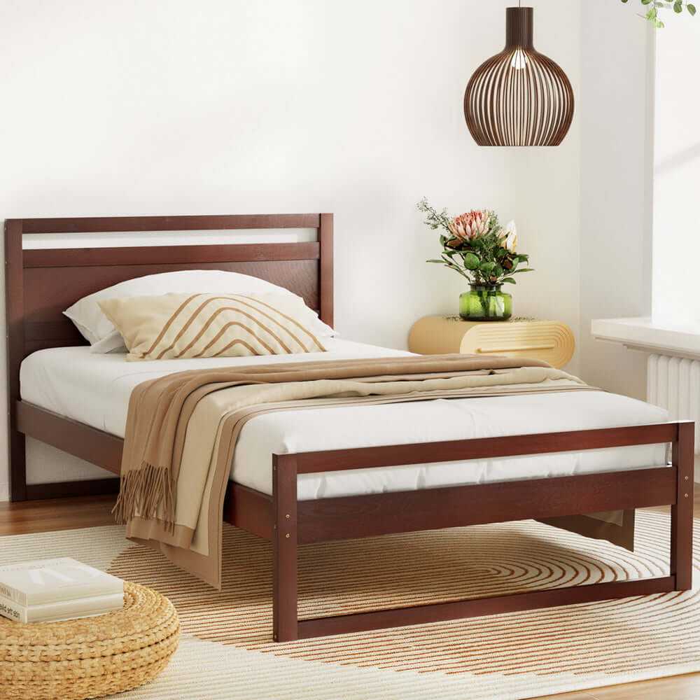 Artiss Wooden King Single Bed Frame - Walnut