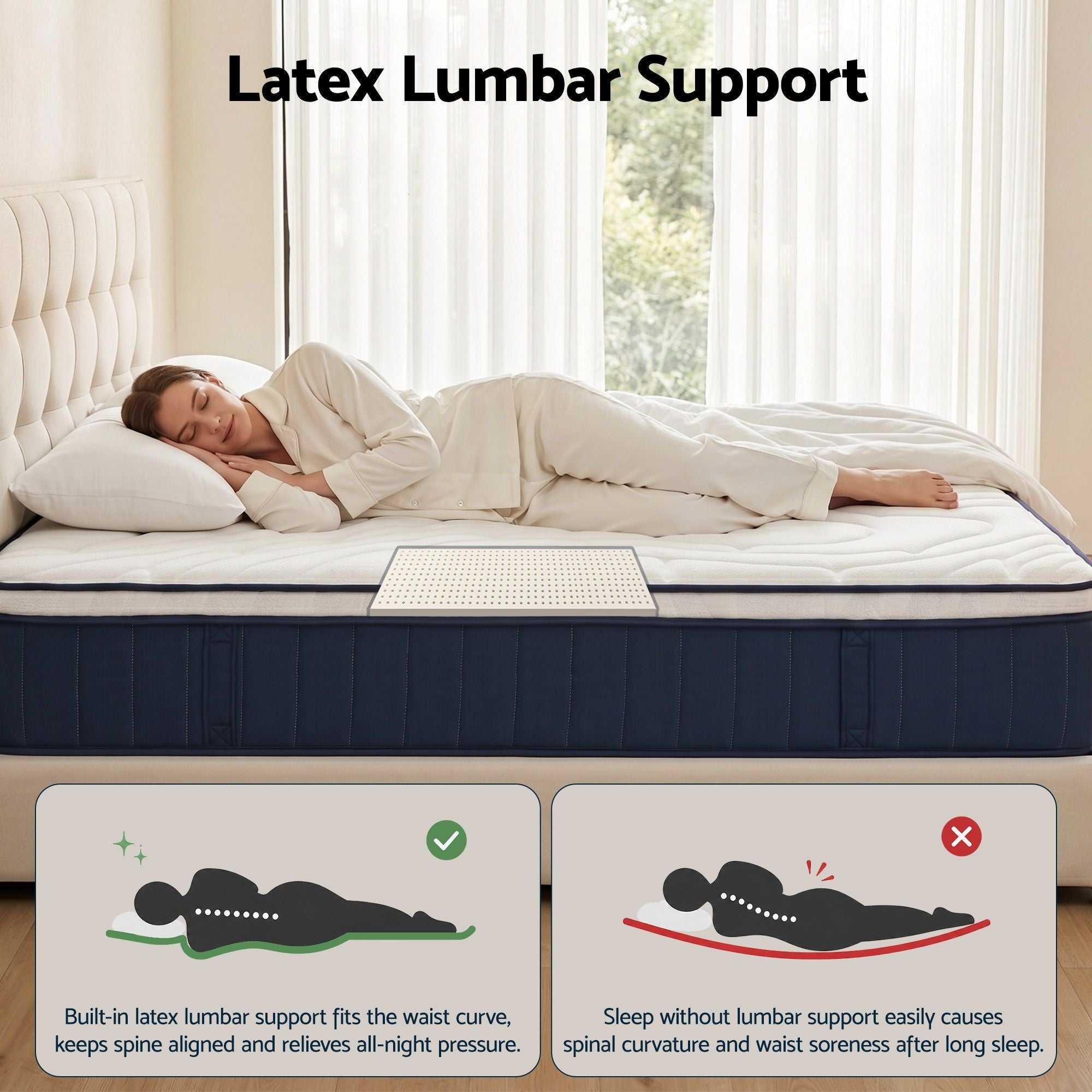 RoomSense King Mattress , 30cm Medium Firm Hybrid Mattress with Latex Lumbar Support for Back Pain Relief , Pocket Spring Mattress King Size in a Box