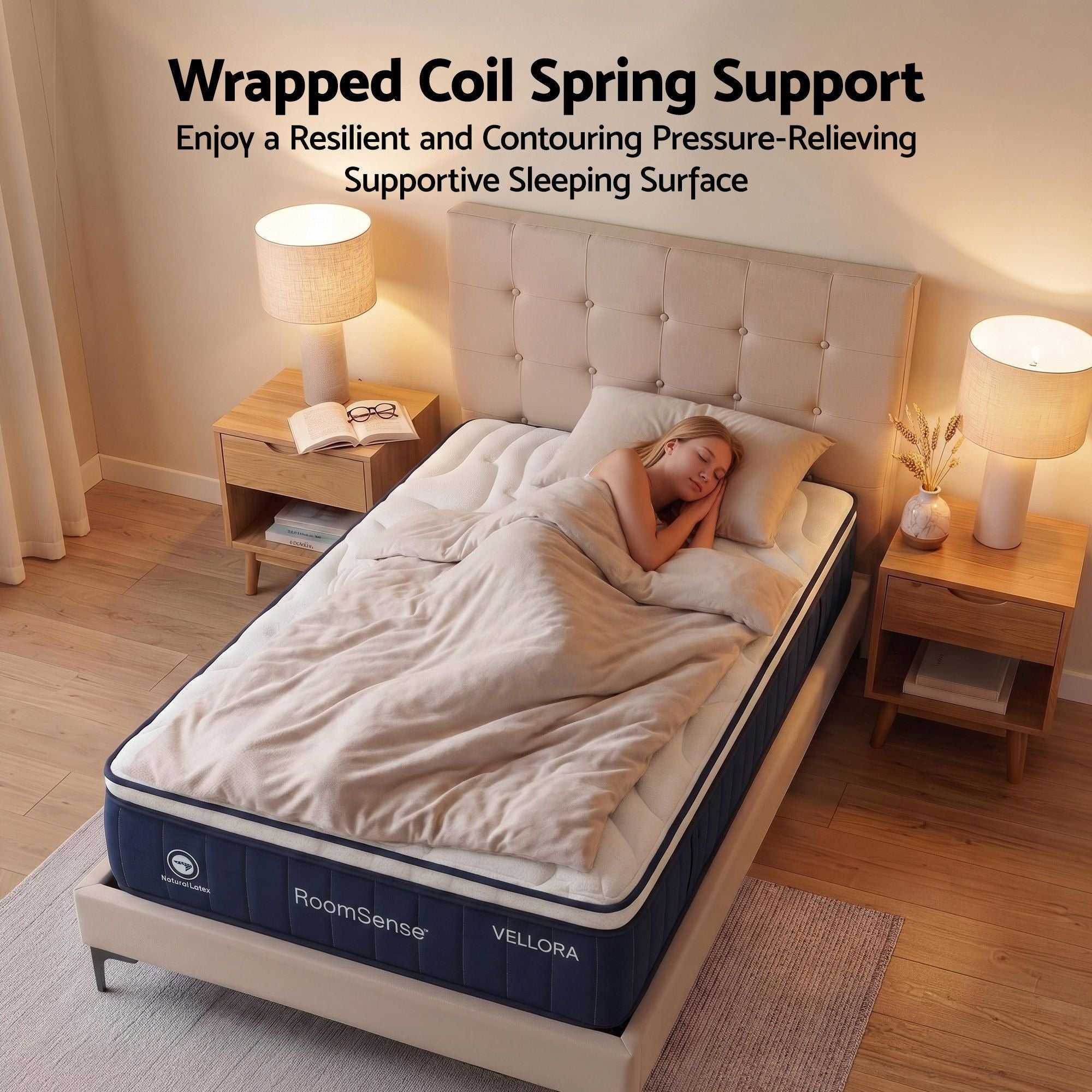 RoomSense King Mattress , 30cm Medium Firm Hybrid Mattress with Latex Lumbar Support for Back Pain Relief , Pocket Spring Mattress King Size in a Box
