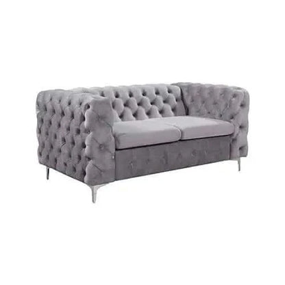 2 Seater Sofa Classic Button Tufted Lounge in Grey Velvet Fabric with 