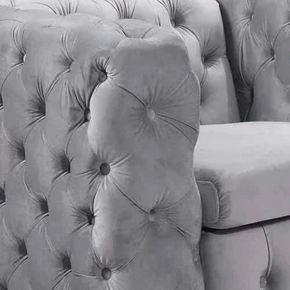 2 Seater Sofa Classic Button Tufted Lounge in Grey Velvet Fabric with 