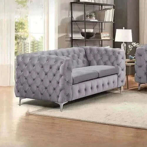 2 Seater Sofa Classic Button Tufted Lounge in Grey Velvet Fabric with 