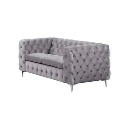 2 Seater Sofa Classic Button Tufted Lounge in Grey Velvet Fabric with 