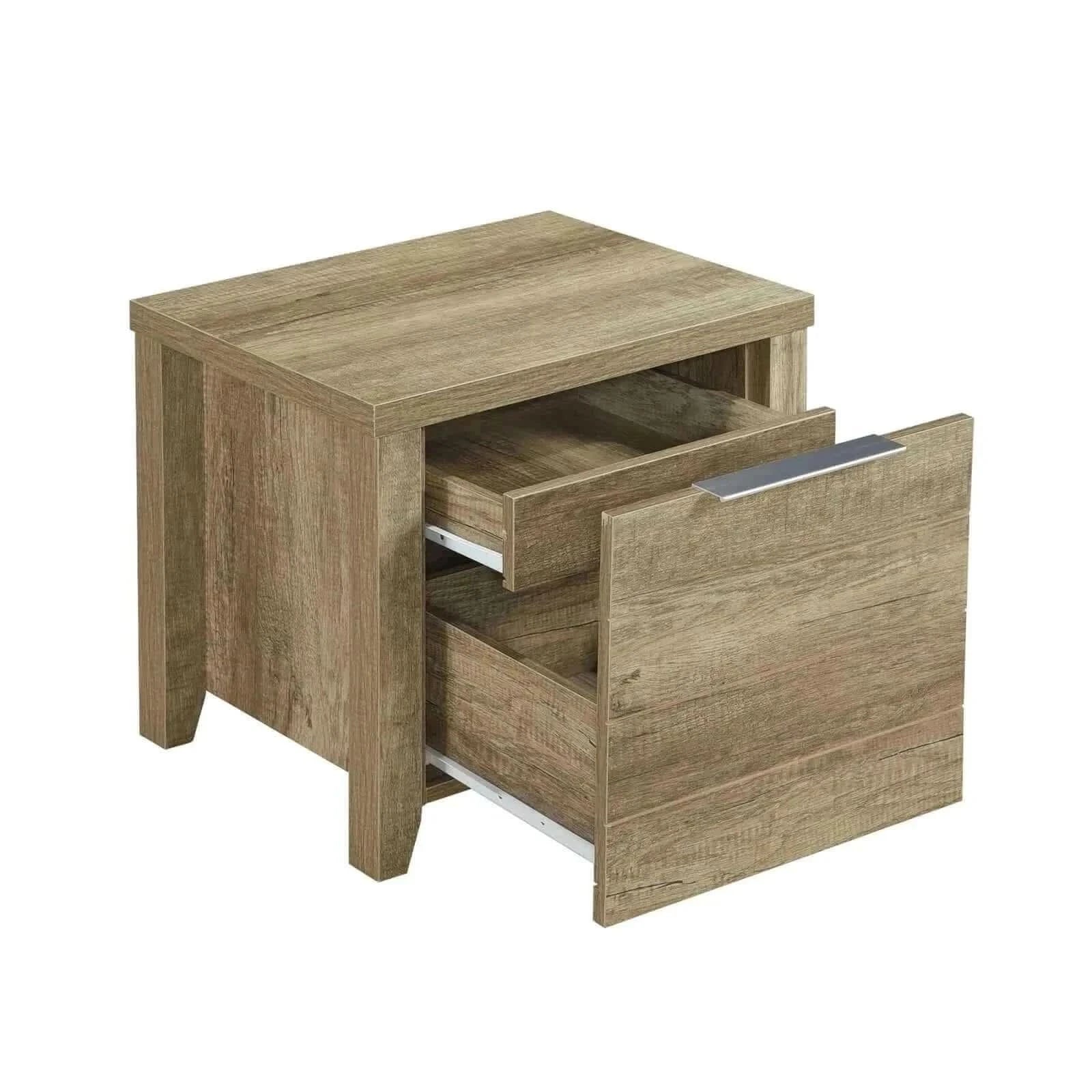 3 Pieces King Size Bed and Bedside Table - Oak Colour