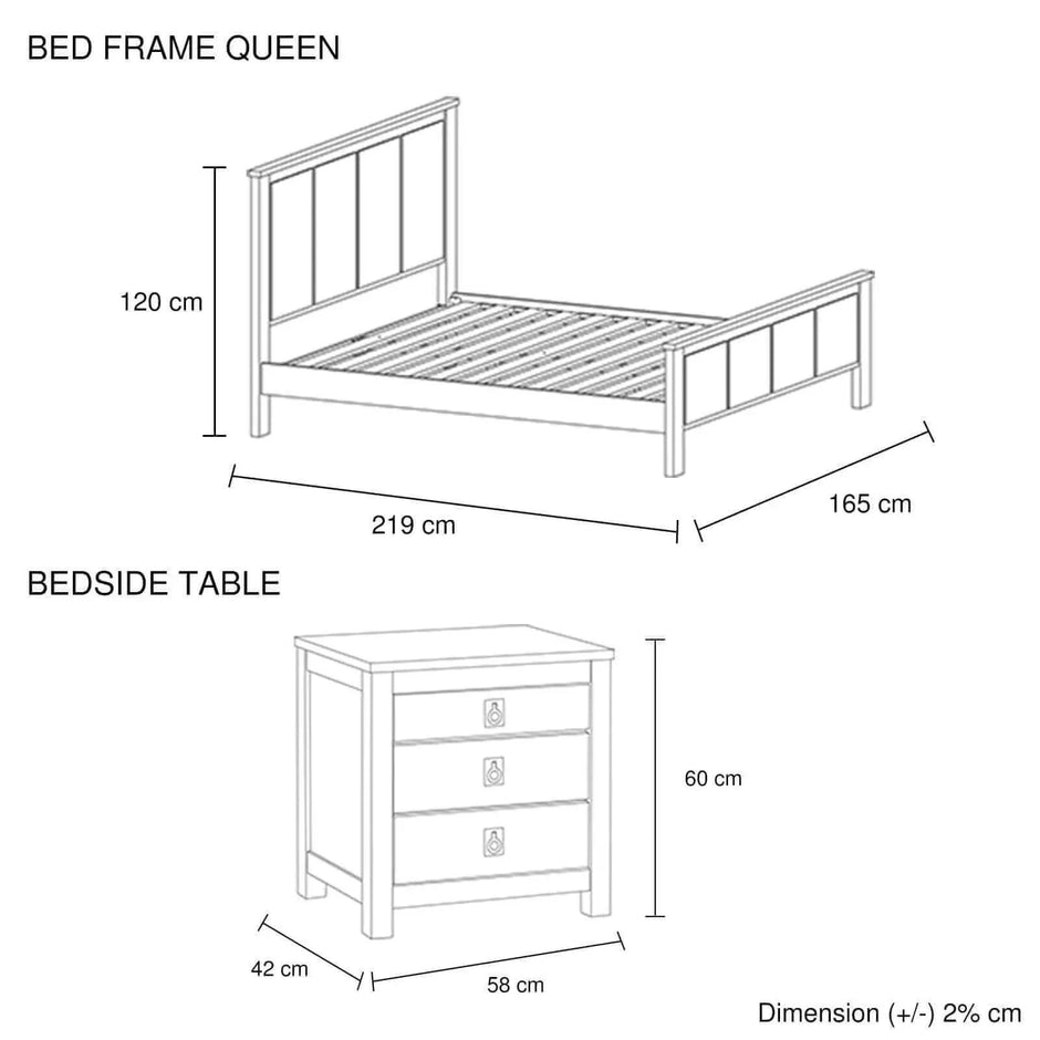 queen bed and bedside tables