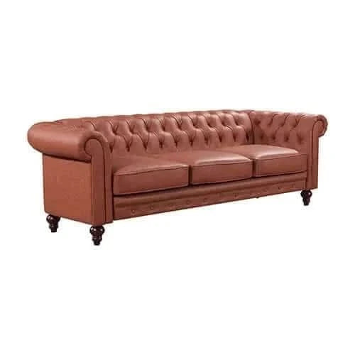 3+2 Seater Brown Sofa Lounge Chesterfield Style Button Tufted in Faux 