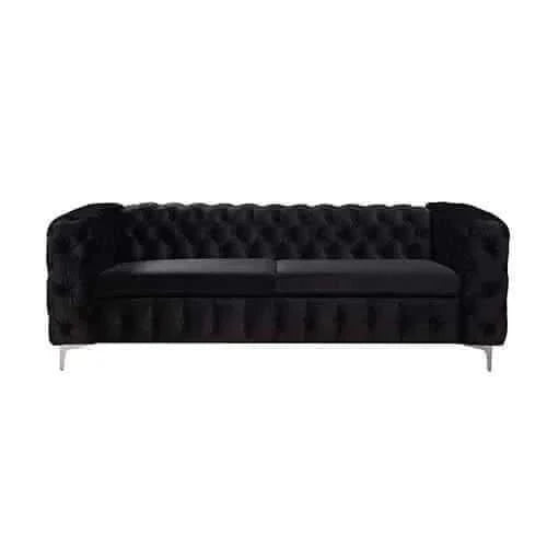 3+2 Seater Sofa Classic Button Tufted Lounge in Black Velvet Fabric wi