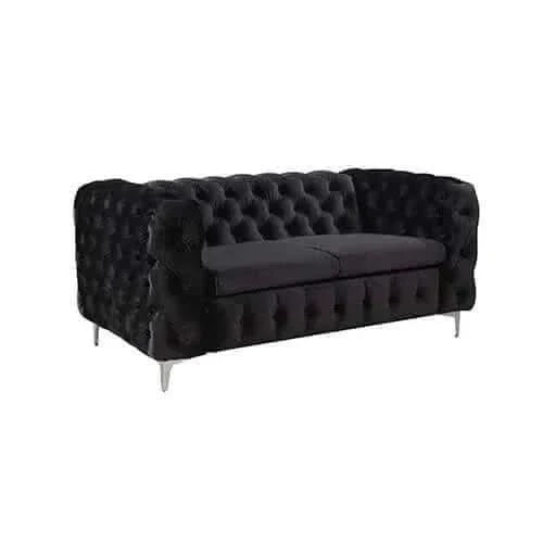 3+2 Seater Sofa Classic Button Tufted Lounge in Black Velvet Fabric wi