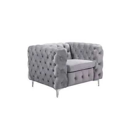 3+2+1 Seater Sofa Classic Button Tufted Lounge in Grey Velvet Fabric w