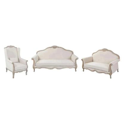 3S+2S+1X White Washed Finish Linen Luxury Sofa Set