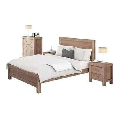 4 Pieces Oak Colour Double Size Bedroom Suite in Solid Wood Acacia Fur