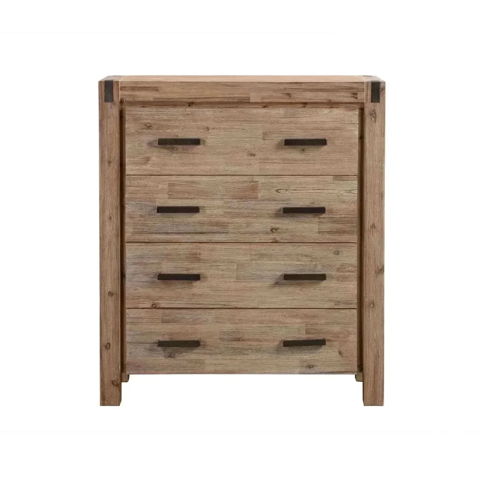 4 Pieces Solid Wood Queen Bed and Bedroom furniture - Oak Colour