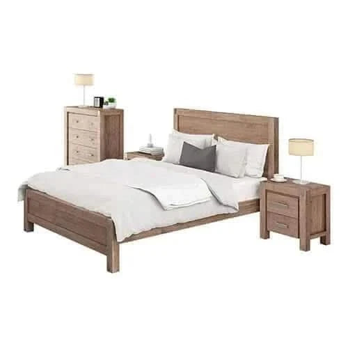 4 Pieces Bedroom Suite in Solid Wood Veneered Acacia Construction Timb