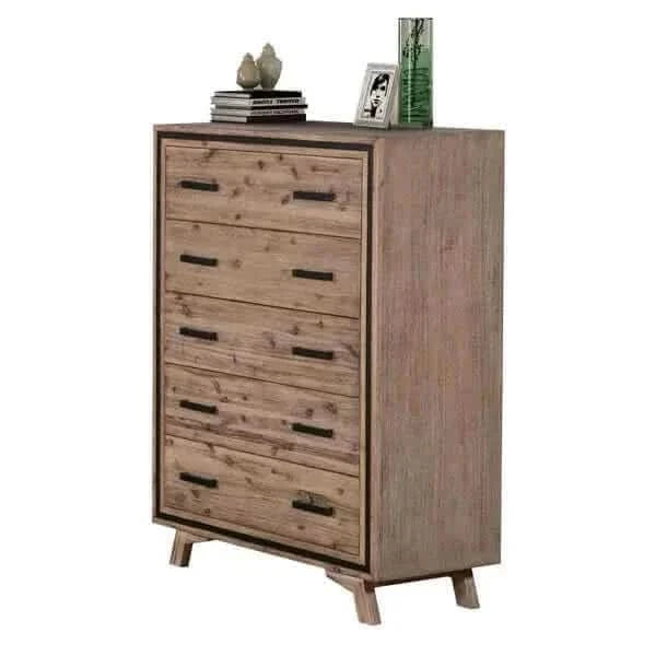 4 Pieces Bedroom Set King Size Silver Brush in Acacia Wood