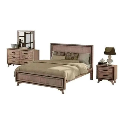 4 Pieces Bedroom Suite King Size Silver Brush in Acacia Wood Construct