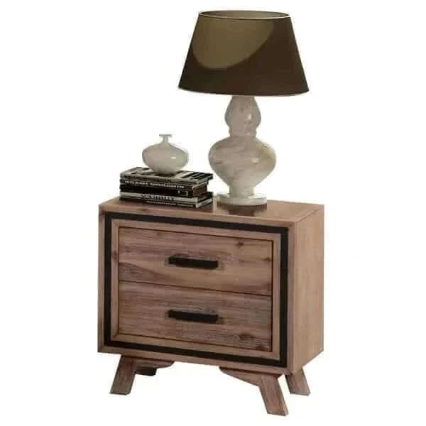 4 Pieces Bedroom Set King Size Silver Brush in Acacia Wood