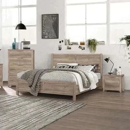 4 Pieces Bedroom Furniture Set Double Size Oak Colour Bed, Bedside Tab