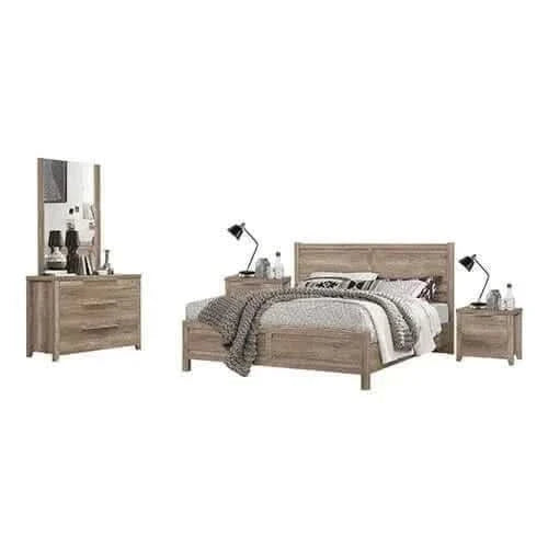 4 Pieces Double Bedroom Set Bed Bedside Table and Dresser - Oak