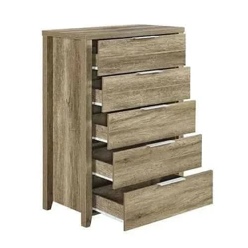 4 Pieces Bedroom Furniture Set Double Size Oak Colour Bed, Bedside Tab