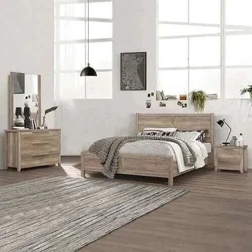 4 Pieces Double Bedroom Set Bed Bedside Table and Dresser - Oak