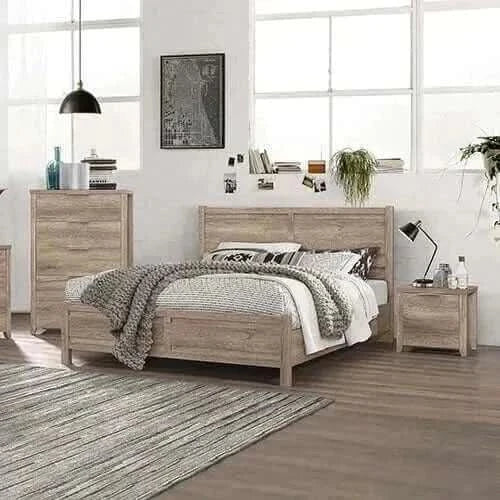 4 Pieces King Size Oak Bedroom Set Natural Wood