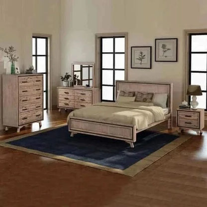 5 Pieces Bedroom Suite King Size Silver Brush in Acacia Wood Construct