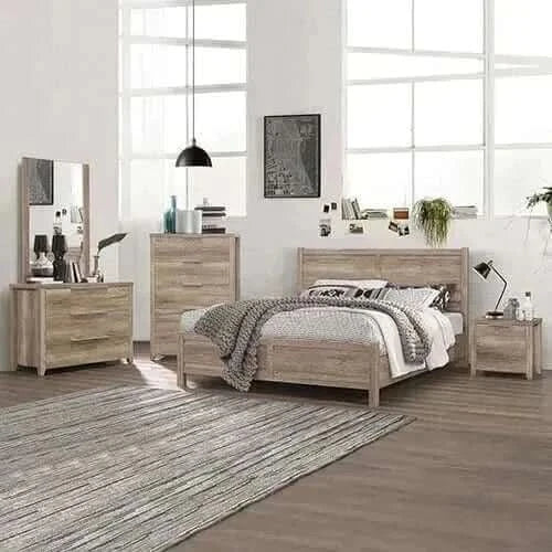 5 Pieces Double Size Bedroom Set Furniture Bed, Bedside Table, Tallboy