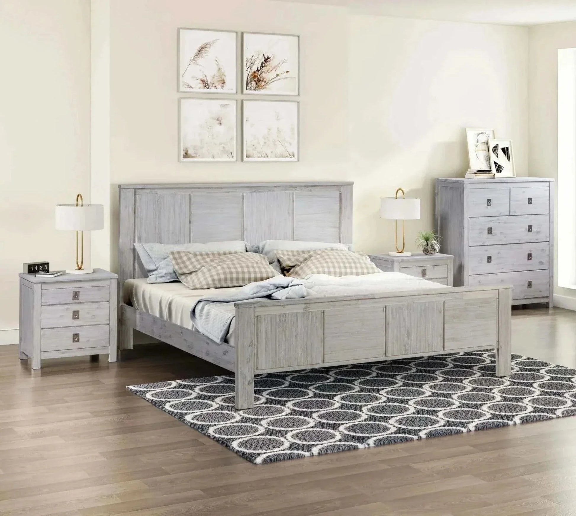 5 Pieces Luxury Bedroom Set King Size Bedroom - White Ash