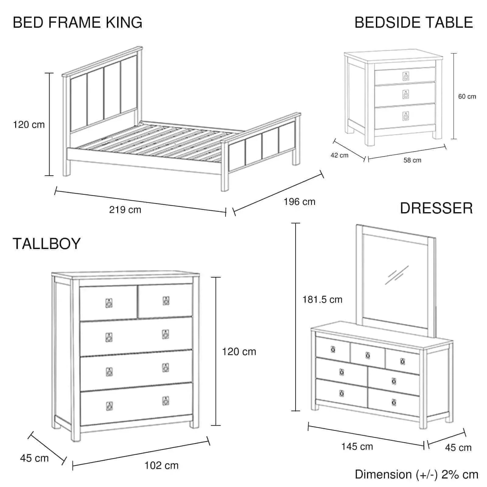 5 Pieces Luxury Bedroom Set King Size Bedroom - White Ash