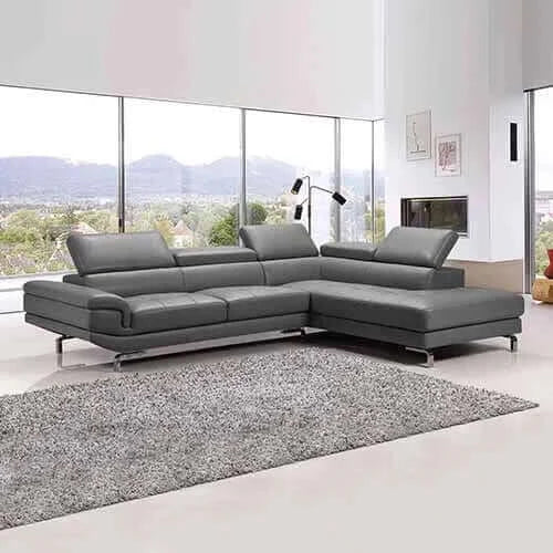 Buy 5 seater lounge set grey colour leatherette corner sofa for living room couch with chaise - upinteriors-Upinteriors