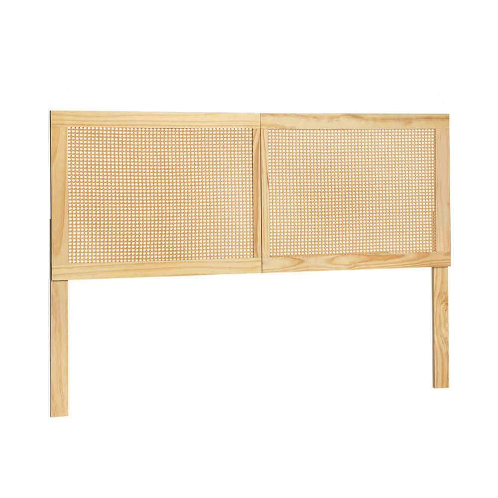 RIBO Rattan Bed Headboard Queen - Pine