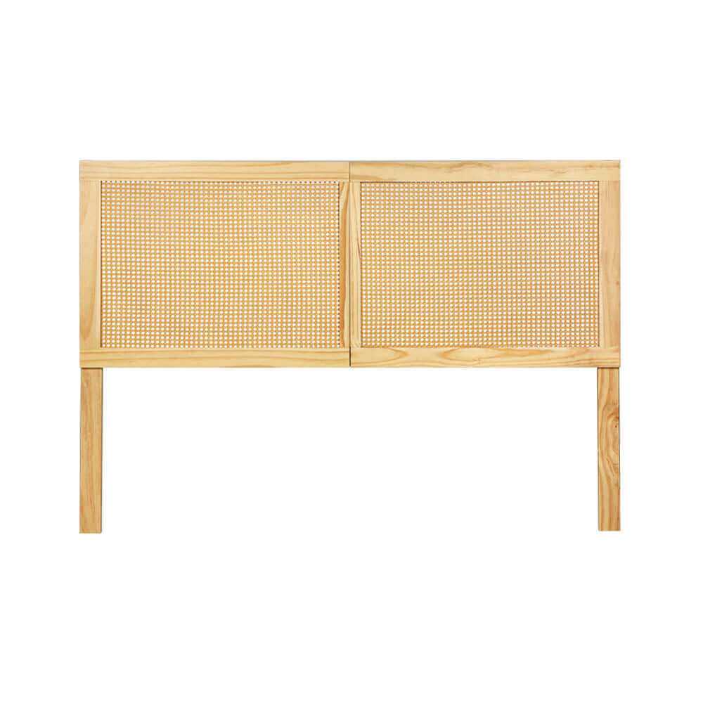 RIBO Rattan Bed Headboard Queen - Pine